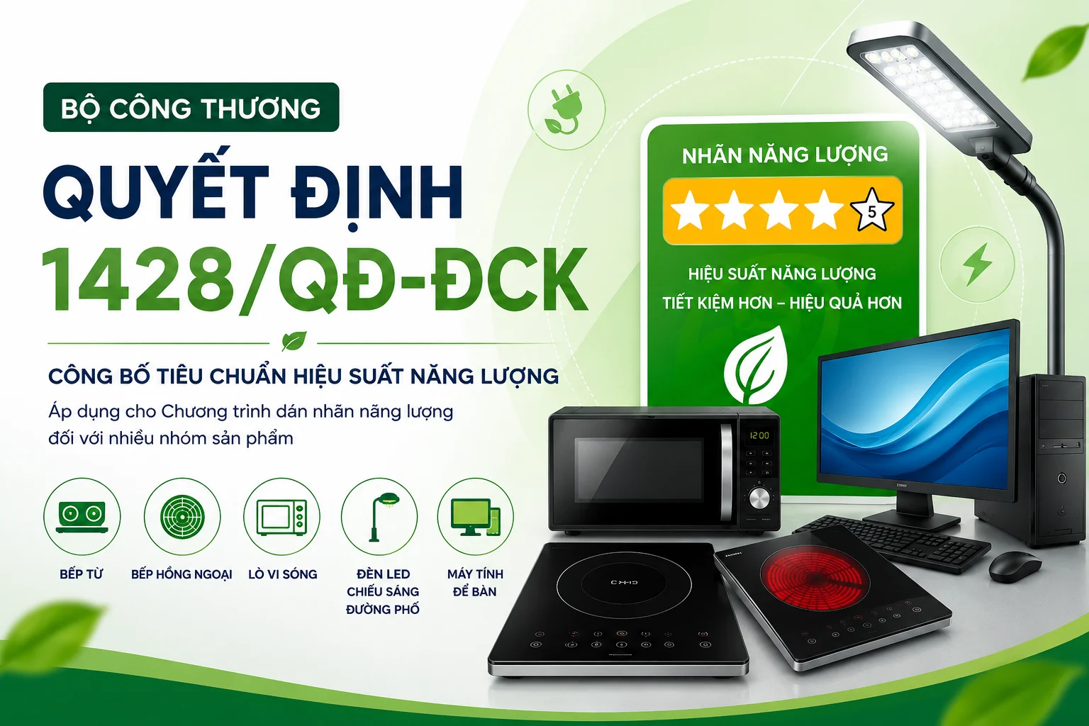 BỘ CÔNG THƯƠNG BAN HÀNH QUYẾT ĐỊNH 1428/QĐ-ĐCK: CÔNG BỐ TIÊU CHUẨN HIỆU SUẤT NĂNG LƯỢNG MỚI CHO NHIỀU NHÓM SẢN PHẨM
